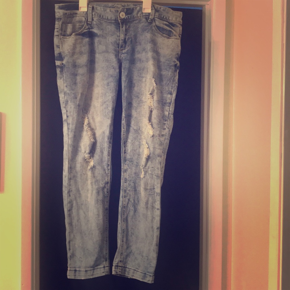 Distressed straight legged maurices jeans